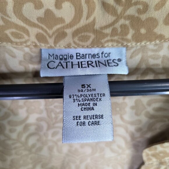 Womens Catherines Maggie Barnes Gold & Cream Floral Print Blouse 3/4 Sleeve 5X - Picture 2 of 7